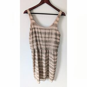 5/48 Beige Silver Beaded Fully Lined Sleeveless Elastic Waist Midi Dress Medium